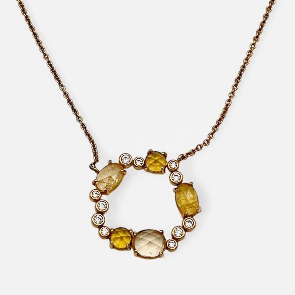 TAI Necklace‎ Circle Wreath Pendant Yellow Green Clear Rhinestones Gold Chain O